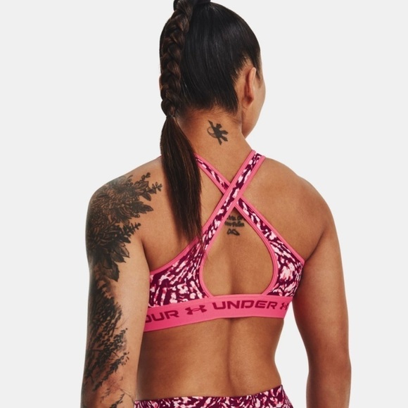Under Armour NWT Crossback Mid Compression Sports Bra 1X (40DD, 40DDD, 42D) Pink - Picture 2 of 9